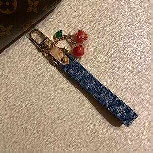 Louis Vuitton Gold Denim Logo Bag Keychain Cherry Charm